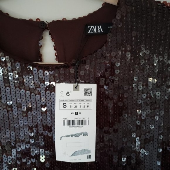 𝅺NWT Zara brown sequin sleeveless straight cut party evening midi dress - Picture 10 of 10